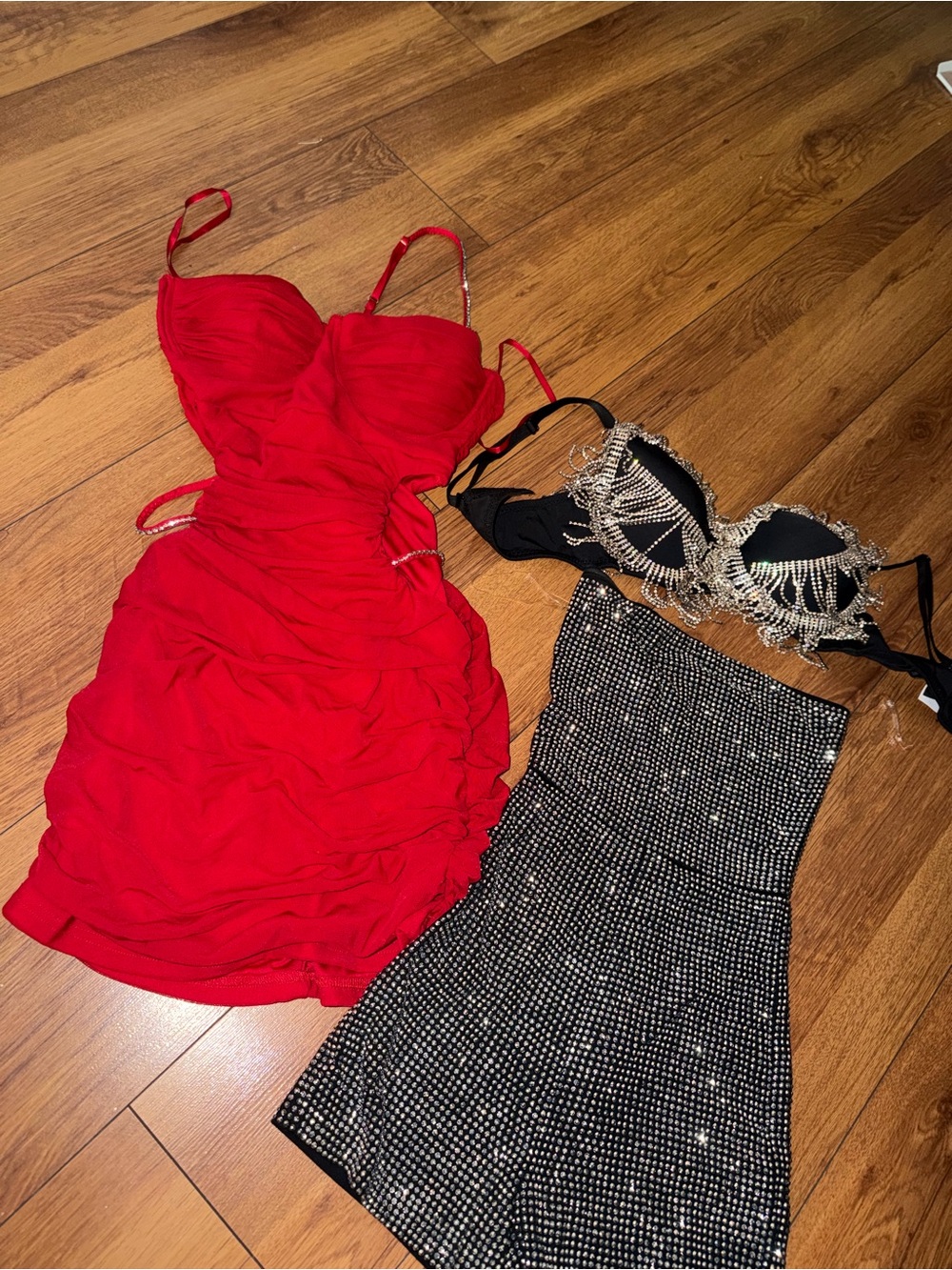 Windsor Red Ruched Mini Dress with Spaghetti Straps